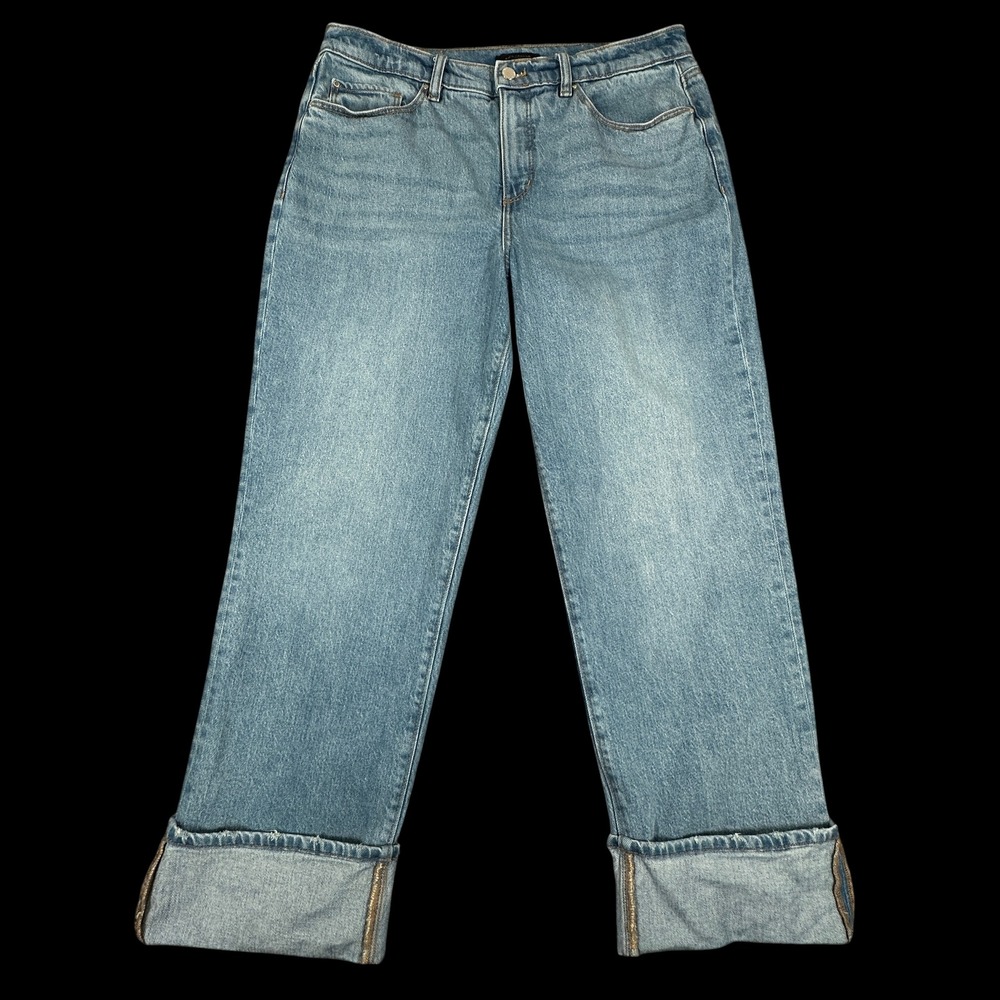 Ann Taylor The Boyfriend Jeans Womens 8 Blue Mid Rise Cuffed Straight Leg Denim